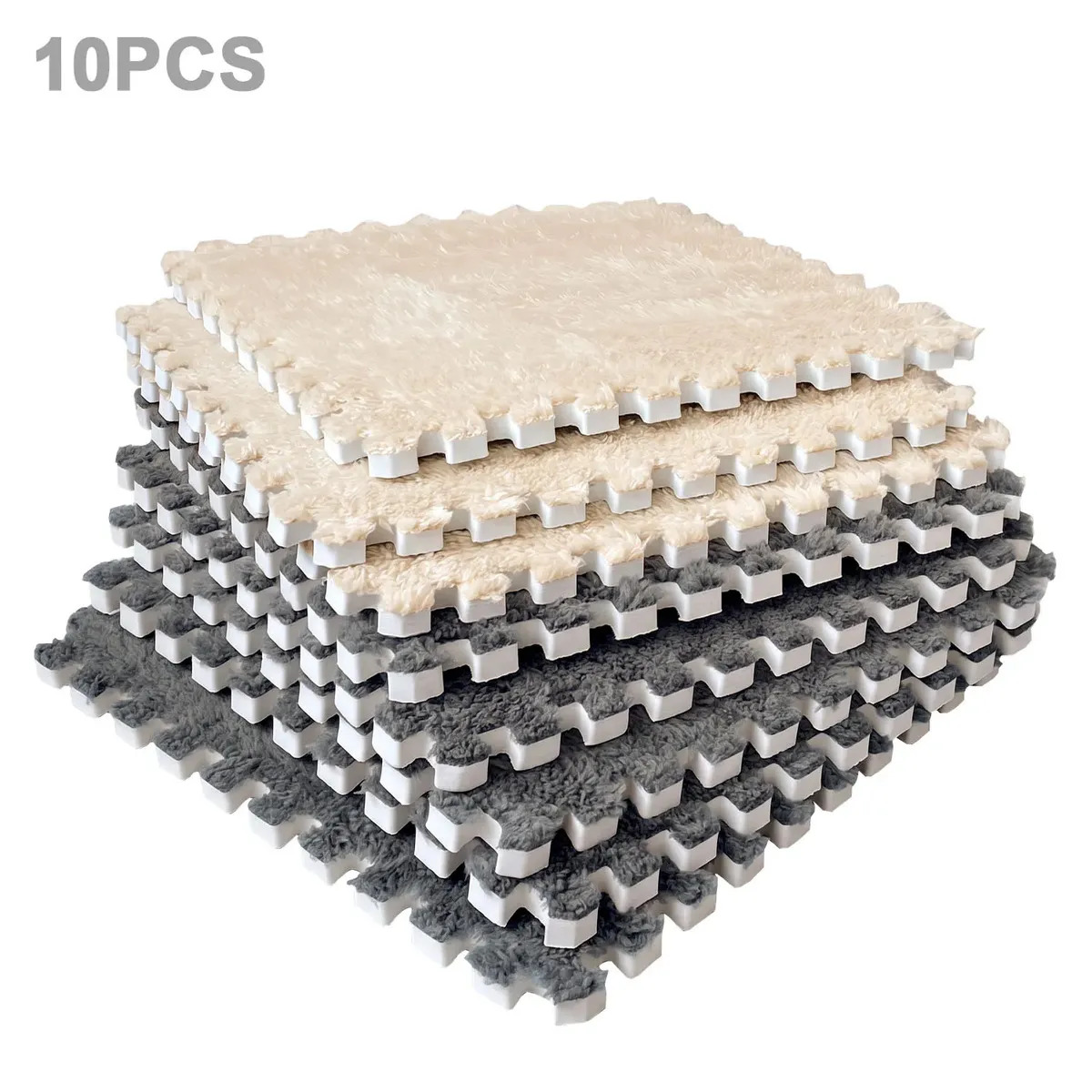 Tapete Alfombra Rompecabezas Felpa Foamy Para Bebé Y Niños Piso Gateo Suave Acolchado Modular Armable Juego Infantil Peluche Espuma 30x30 cm 10 piezas Combinado Gris Y Marrón