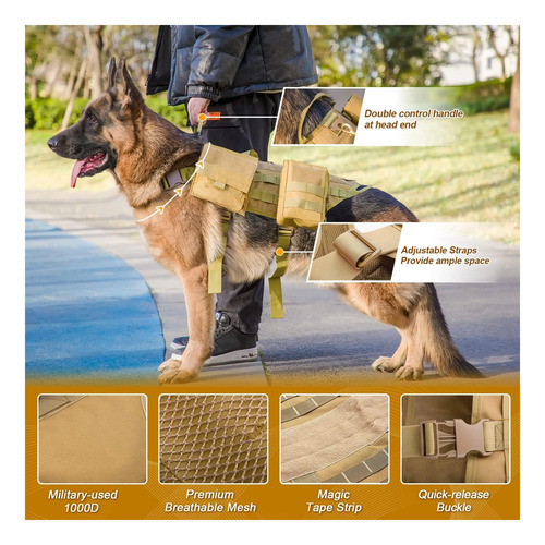 Arnés De Perro Táctico Aiwai Con Bolsas, Arnés De Chaleco De Negro.