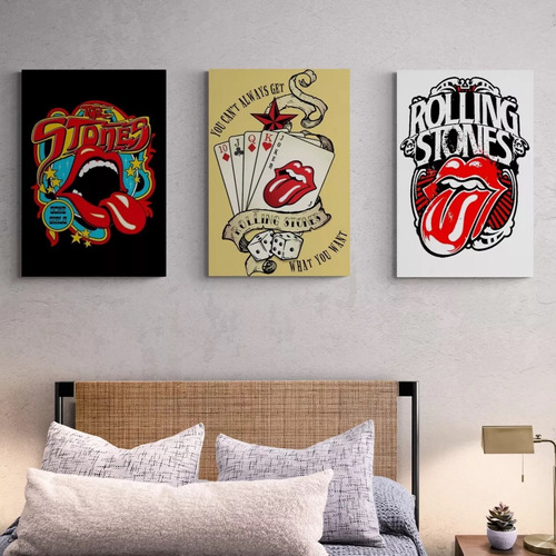 Cuadro Decorativo Set 3 Rolling Stones Banda Musica Bar