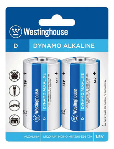 Pack 2 Pilas Dynamo Alcalina D Westinghouse / Tecnocenter