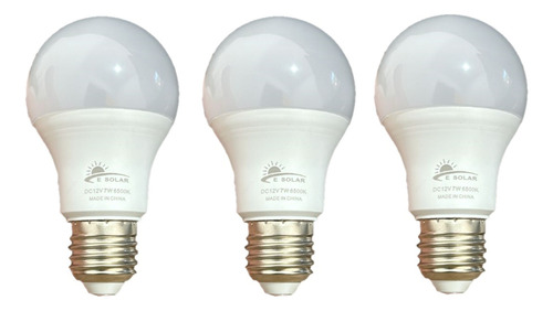 Lâmpada Led E Solar 7w 6500k Bulbo 12v - E27 - Kit 3 Uni
