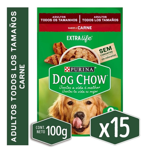 Alimento Húmedo De Perro Dogchow Adulto Carne 15x100gr