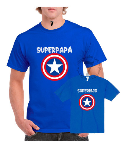 2 Poleras Manga Corta Capitan America Regalo Padre/hijo Papá