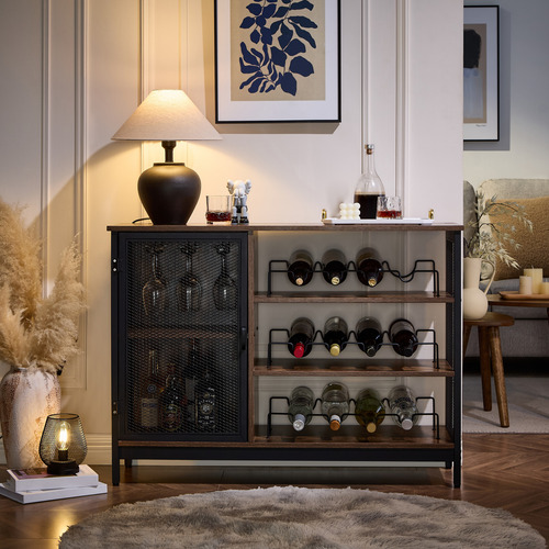 Gabinete De Bar, Bufets De Cocina Con Soporte Y Portabotella Atigrado