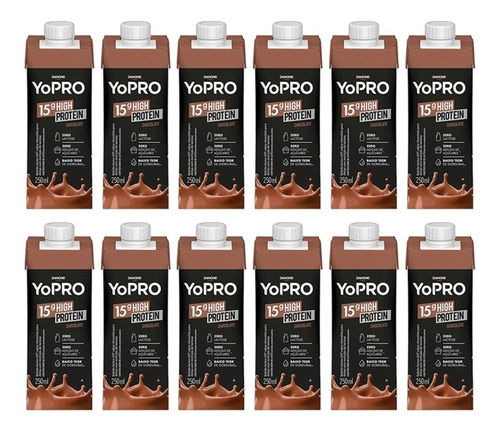 Yopro Danone Milk Chocolate 15g Proteina 250ml Kit C/12