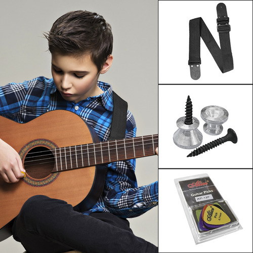 Strap Para Guitarra Y Bajo Eléctrico, Botón Strap Y 12 Púas Color Negro Kit Strap