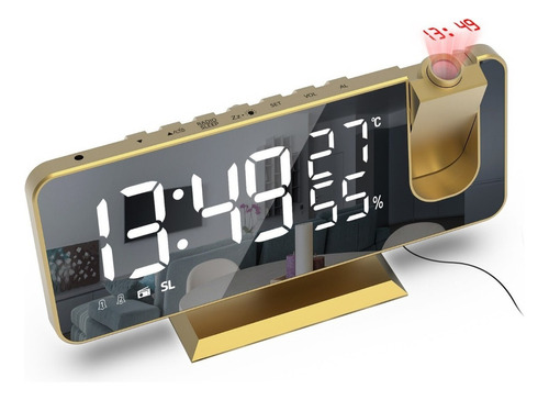 Reloj Despertador Digital Proyector Radio Fm °/ H% 2 Alarmas Color Dorado
