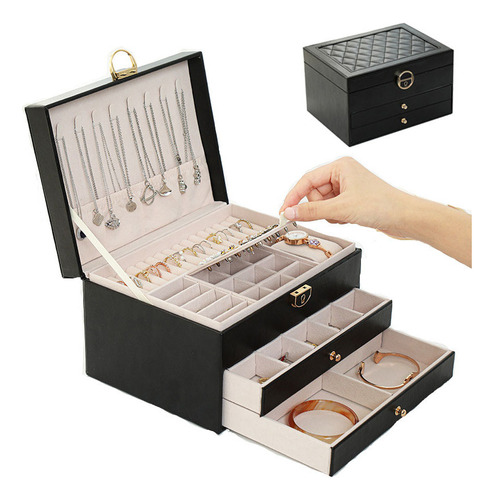 Caja Vintage Portátil Con Organizador De Joyas Grande