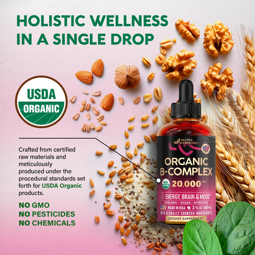 Nutraharmony Complejo B Orgánico Usda Gotas Líquidas 2 Onzas
