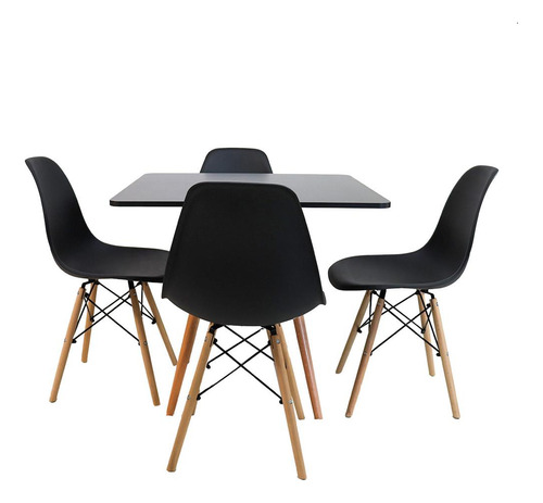 Kit Mesa Eiffel Preta Quadrada 90x90 + 04 Cadeiras Eiffel
