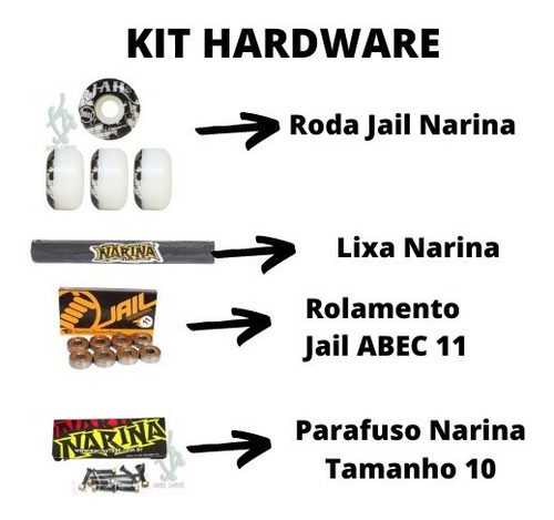 Imagem 2 de 3 de Kit Skate Montado Profissional Narina Fiberglass Truck 139mm