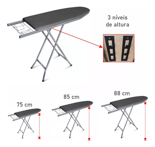 Tábua De Passar Roupa Mesa Passadeira Extra Forte Cinza Top