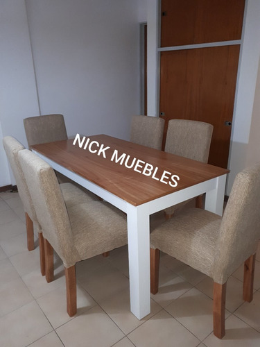 Juego De Comedor, Mesa Exte Color Paraiso +8 Sillas Chenille