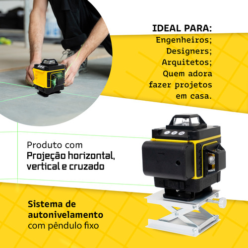 Nível A Laser Verde 16 Linhas Esquadro + Suporte Recarregavel Profissional Prumo 30m Autonivelante Nano Bateria