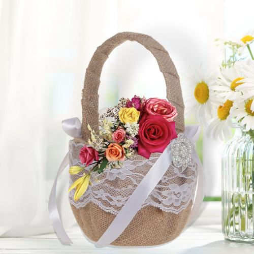 Cesta De Flores Con Lazo De Encaje Retro, Soporte Compatible