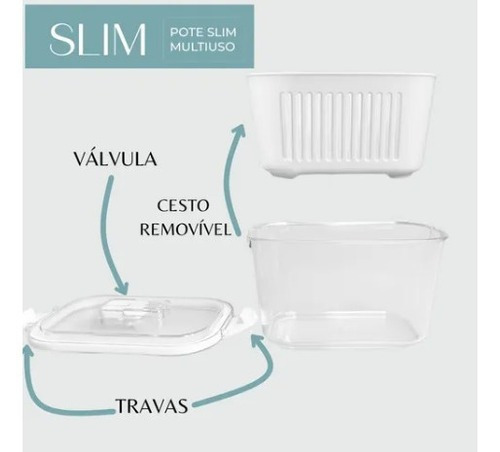 Pote Multiuso Hermético Cesto Para Drenagem 2.030ml