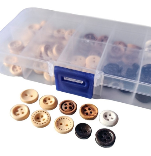 Imagen 3 de 7 de Set De 100 Botones De Madera Surtidos De 10mm - Incluye Caja