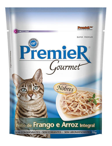 Alimento Premier Super Premium Gourmet para gato adulto sabor frango e arroz integral em saco de 70gr