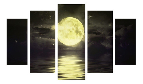 Imagen 2 de 7 de Cuadro Moderno Decorativo Madera De La Luna Noche Cielo Hd