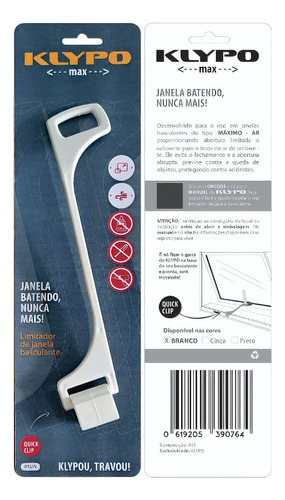 Limitador De Janela Basculante Trava Klypo Max 18cm Cor Branco