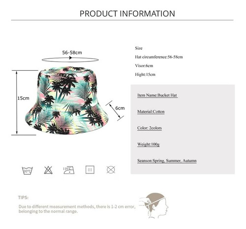 Sombrero De Pescador Unisex Con Estampado De Palmeras, Rever