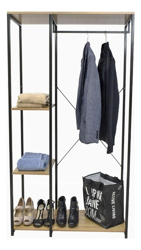 Closet Ropero Armable Portatil Madera Metal Minimalista