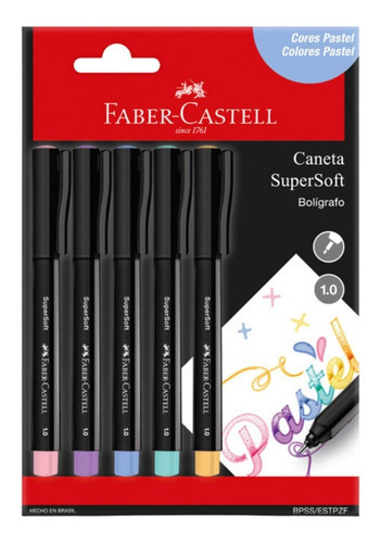 Bolígrafos de colores supersuaves, tonos pastel, 5 colores, tinta Faber Castell, colores pastel, color exterior negro