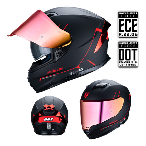 Hax Helmets. Casco Moto Integral Dot + Ece 06. Force Negro