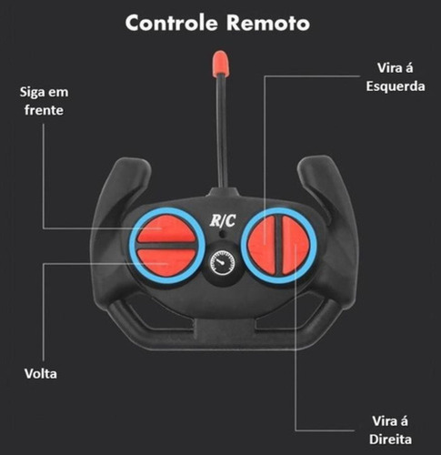 Fun Game Carrinho De Controle Remoto Corrida Veloz Com Luz No Farol Cor Preto/Azul