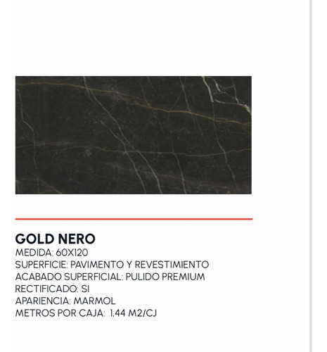 Arg Porcelanato Gold Nero 60*120 Caja Cararra Español