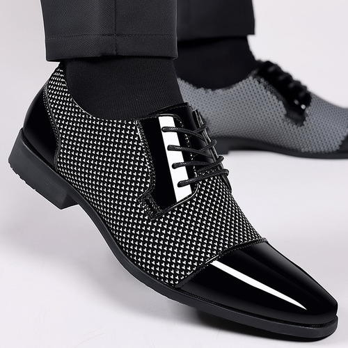 Zapatos De Cuero Brillante De Negocios Con Punta Hombre