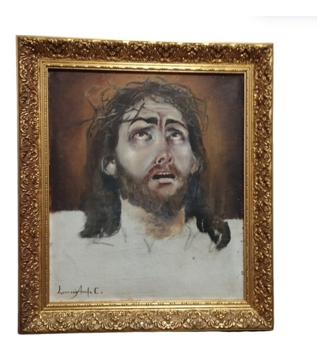 Cuadro Imagen Religiosa Jesús Pintado Al Óleo Sobre Lienzo 
