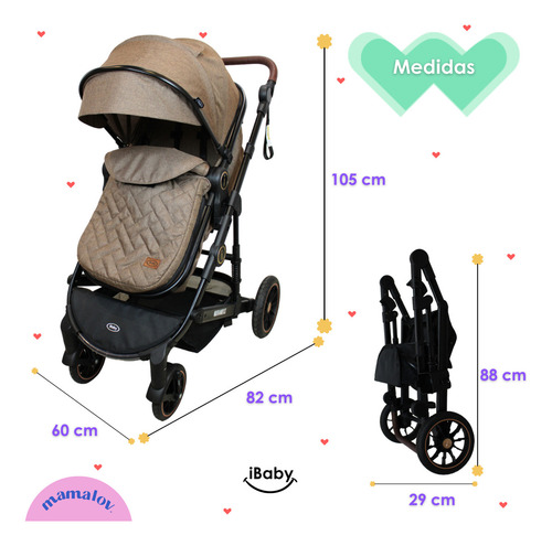Carriola 4 En 1 Reversible Murano Portabebé Ibaby - Beige Color Marrón claro Chasis Negro
