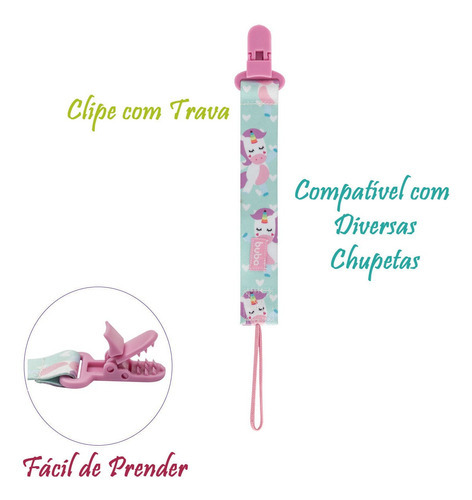 Prendedor Chupetas Buba Com Cordão Animal Fun Divertido Unicórnio