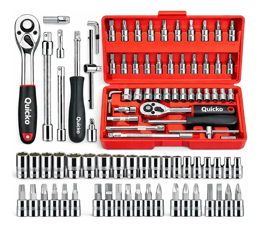 Kit Ferramentas Quicko 46 Peças Com Soquetes E Chaves De Fenda, Catraca E Allen Vermelho