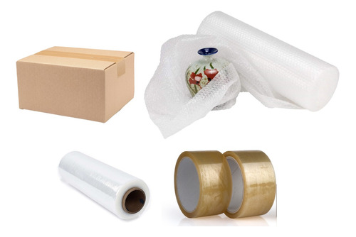 Kit Mudanza Plastico Aireado + Cajas Carton + Cinta+strec 50