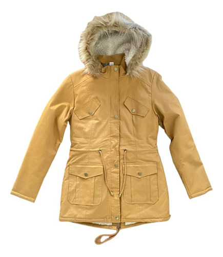 Parka Campera Mujer Gabardina Forro Corderito Camel 