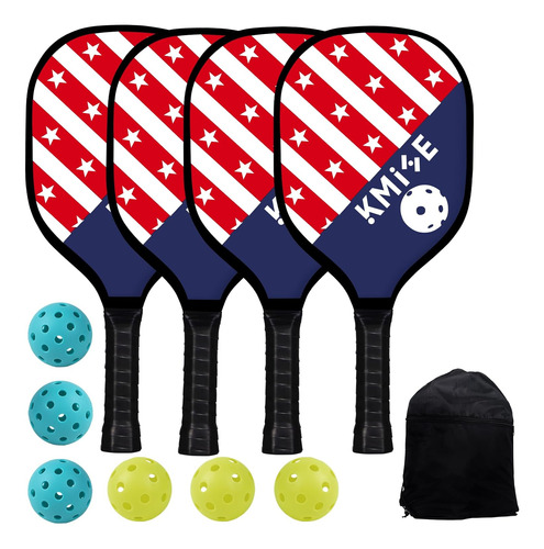 - Juego De 4 Palas De Pickleball, 6 Bolas Y Bolsa Inter...