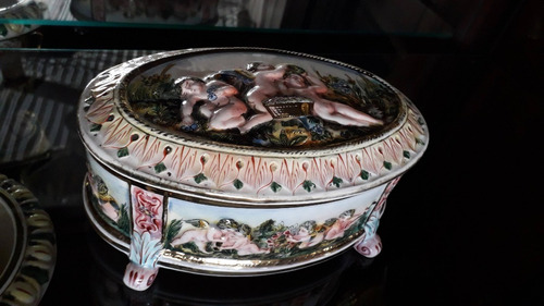 C.a Antiguo Gran Cofre Alhajero Porcelana Capodimonte Sellad