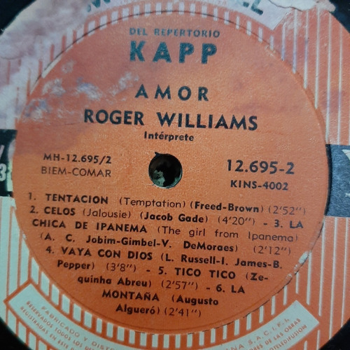 Sin Tapa Disco Roger Williams Amor Cl0