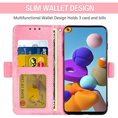 Funda Cartera Para Samsung Galaxy A21s Rosa Dorado Plastico