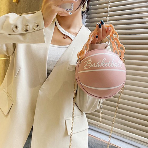 Bolso de mujer personalizado D con cadena de bolas redonda, cesta, color rosa
