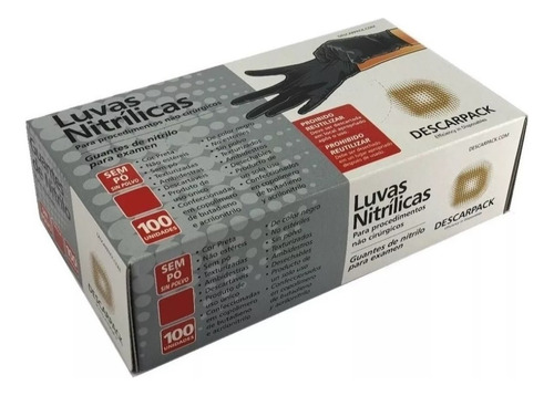 Luvas descartáveis antiderrapantes Descarpack cor preto tamanho  G de nitrilo em kit de 20 x 100 unidades 