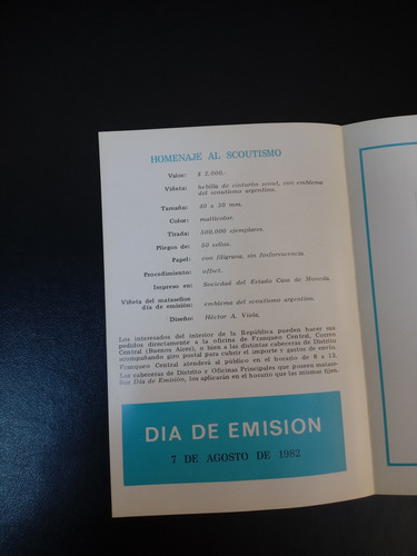 Cuadernillo Día Emisión Estampilla Homenaje Al Scoutismo '82 (Usado)