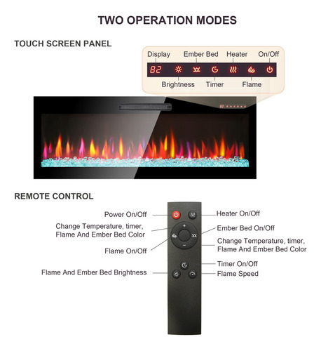 Calentador Eléctrico De Chimenea Empotrado Con Control Remot Negro