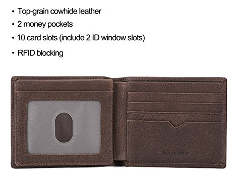 Hombres Wallet Genuine Leather Bifold Rfid Blocking Zdbpu