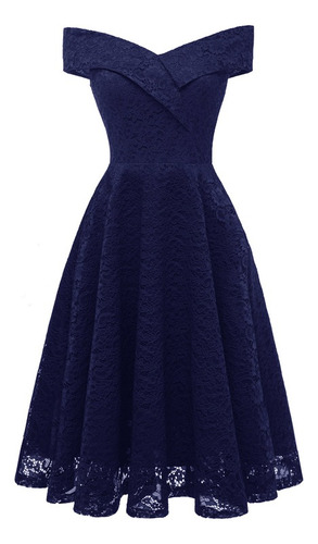 Nuevo Vestido De Encaje Vintage Bordado Mujer, Azul Oscuro X