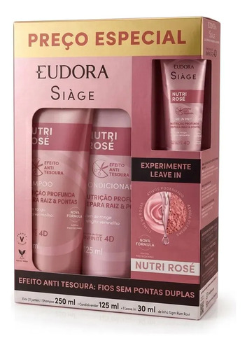 Kit Nutri Rose Shampoo 250ml + Cond 125ml + Leave-in 30ml