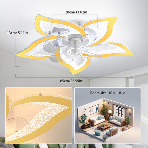 Ventilador De Techo Garwarm Con Lampara LED Abanicos Con Control Remoto 50w Dorado