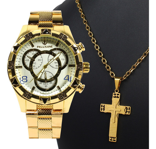 Relógio De Pulso Silverk Com Corria De Aço Anti-alérgico Banhado Cor Dourado - Fondo Branco